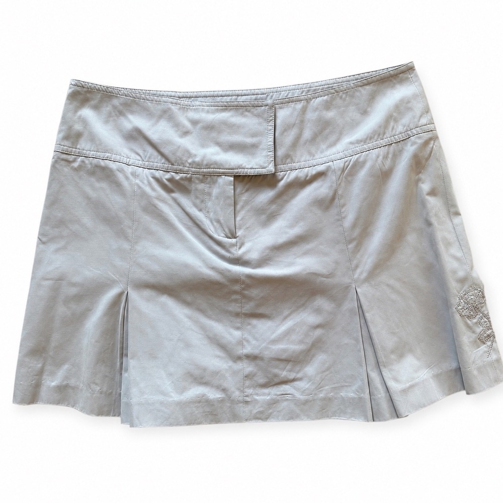 Oscar Leopold Vintage Y2K Low Rise Pleated Micro Mini Skirt Embroidered Grey 12